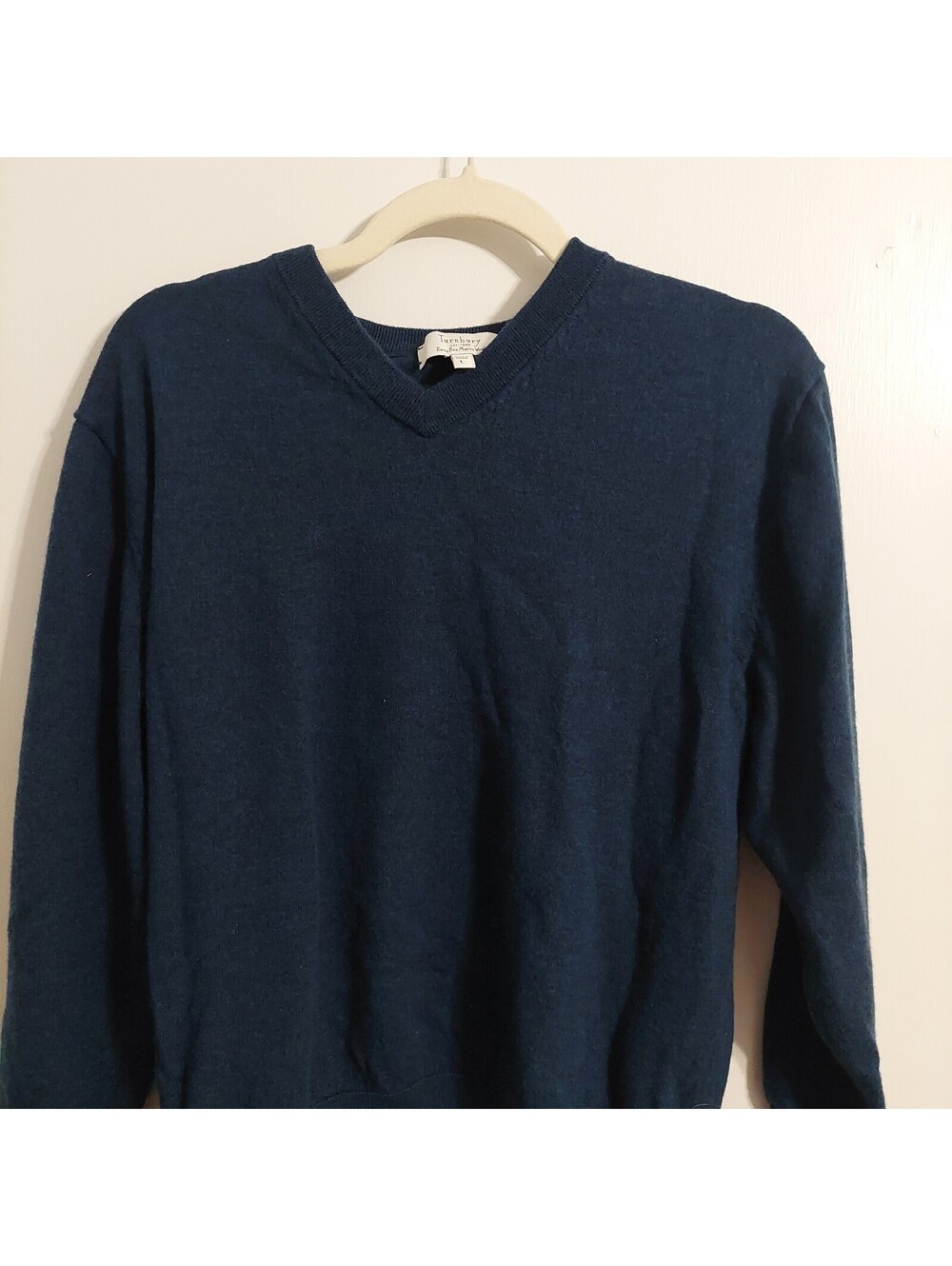 Turnbury Extra Fine Merino Wool Navy Blue V-Neck Sweater Size Large